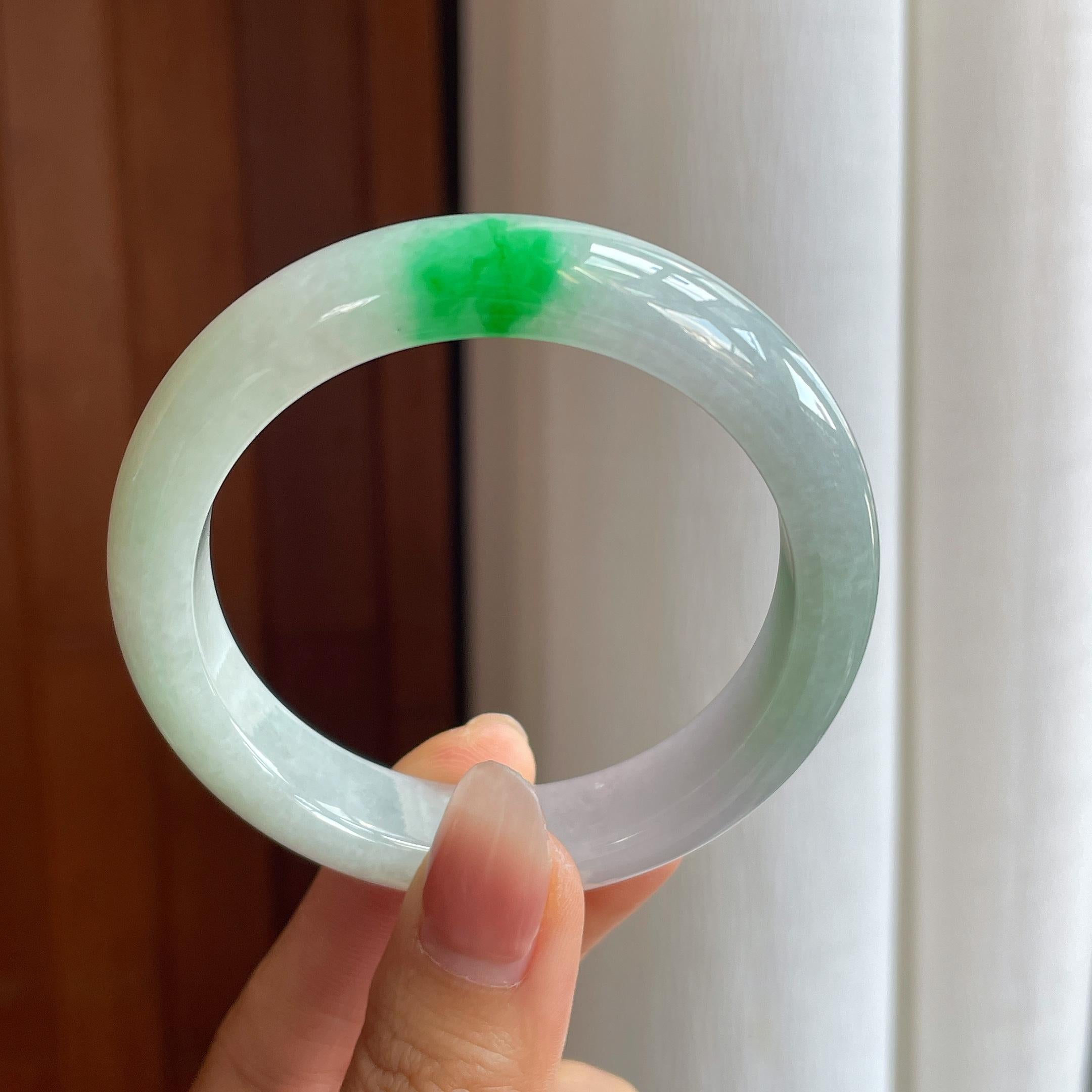 糯冰飘翠翡翠平安镯（54.7mm）（yc314042）