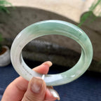 大圈口  细糯种油青半山水正圈平安镯  59圈口  天然缅甸A货翡翠（yc436241）