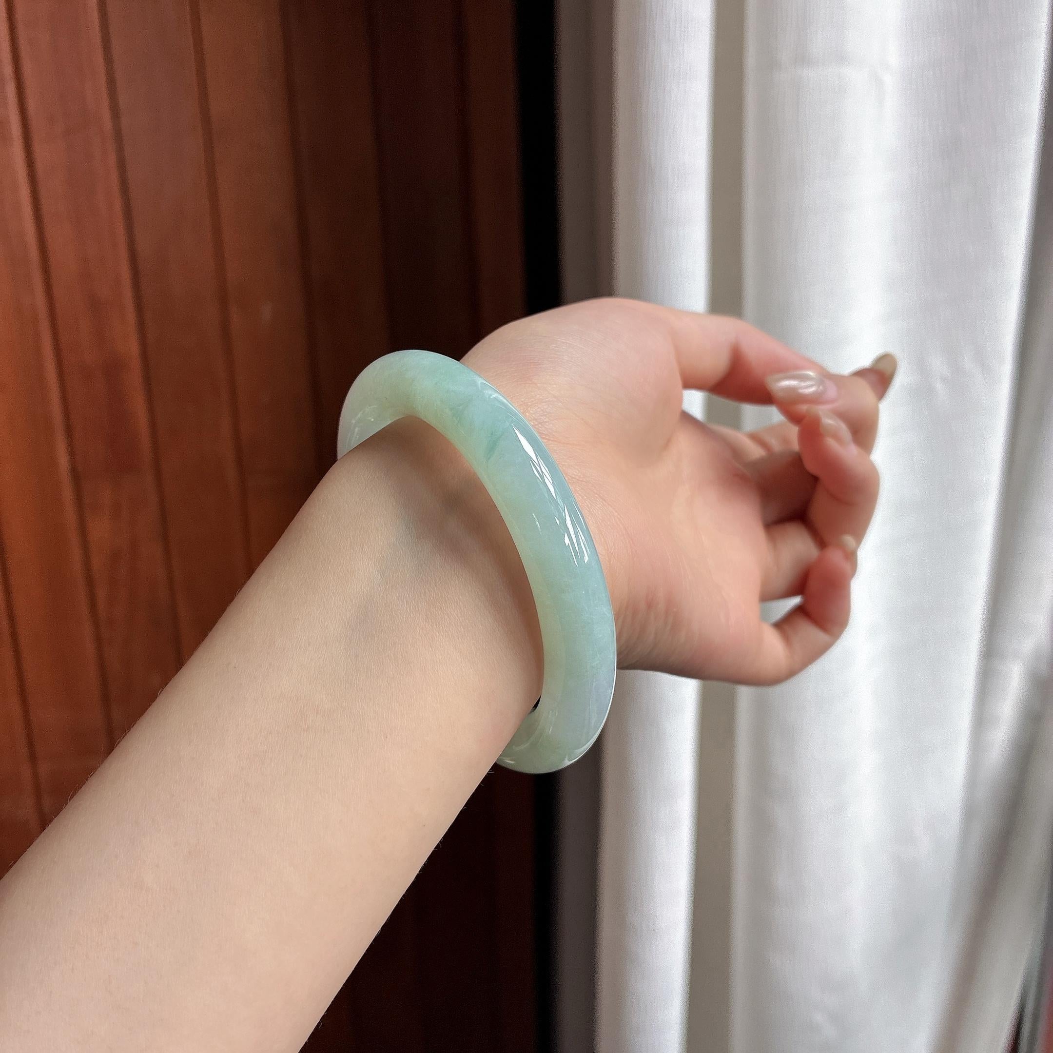 细糯种晴底圆条手镯 56圈 天然缅甸A货翡翠（yc466306）