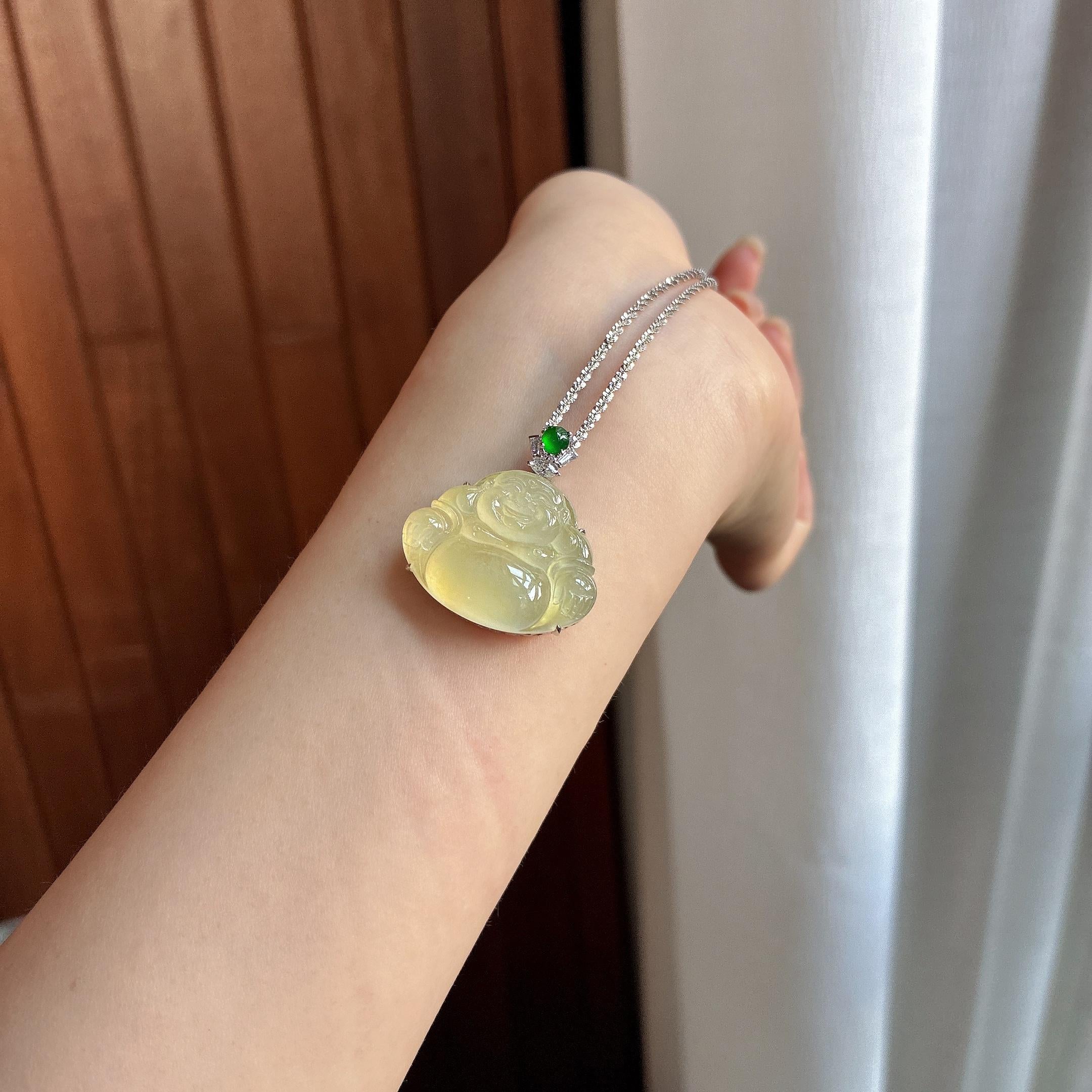 18K金镶冰种黄翡玉佛挂件 天然缅甸A货翡翠（yc484328）