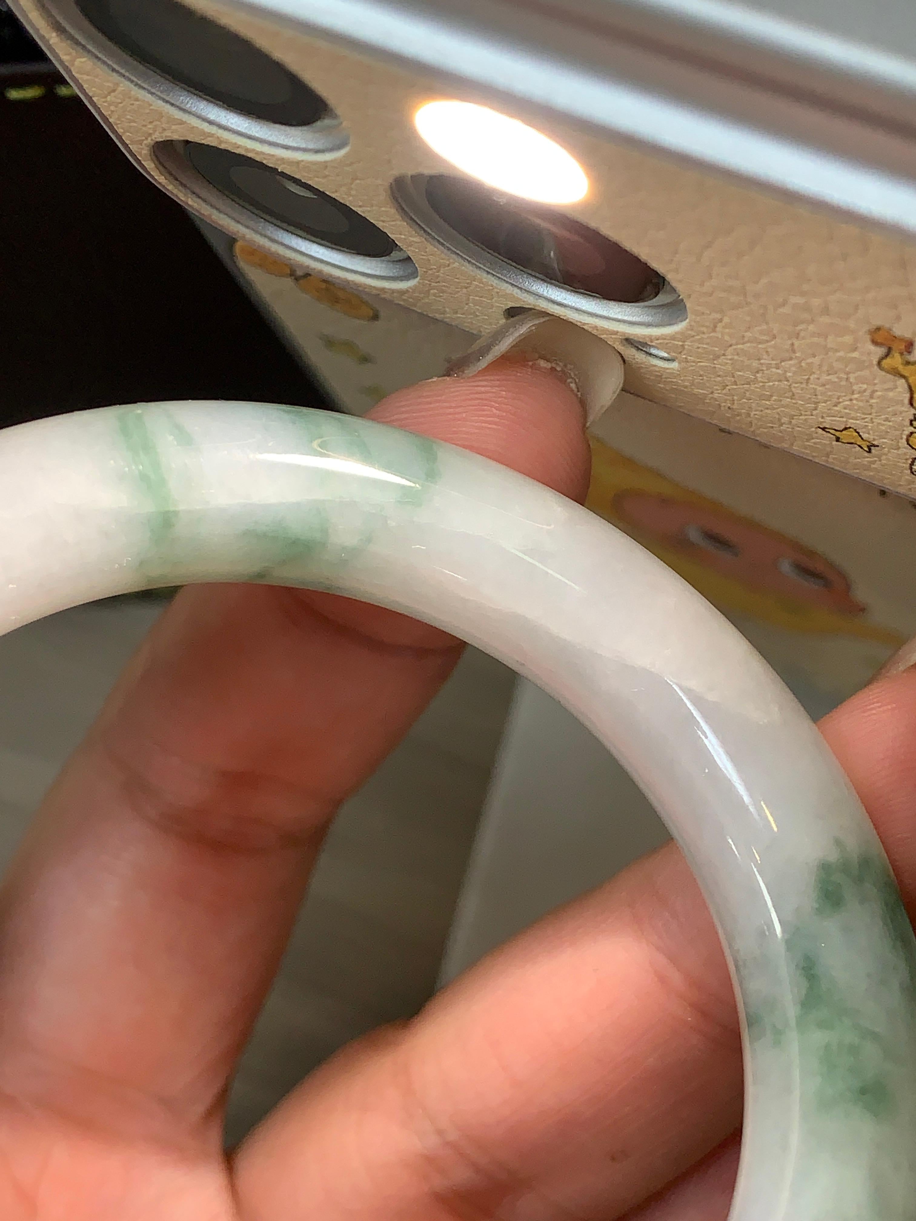 小圈口  细糯种紫罗兰飘蓝花圆条手镯  50.9圈口  天然缅甸A货翡翠（yc439191）
