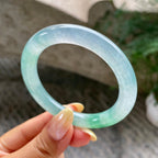 小圈口       糯冰种蓝底飘花圆条手镯52.6圈          天然缅甸A货翡翠（yc454776）