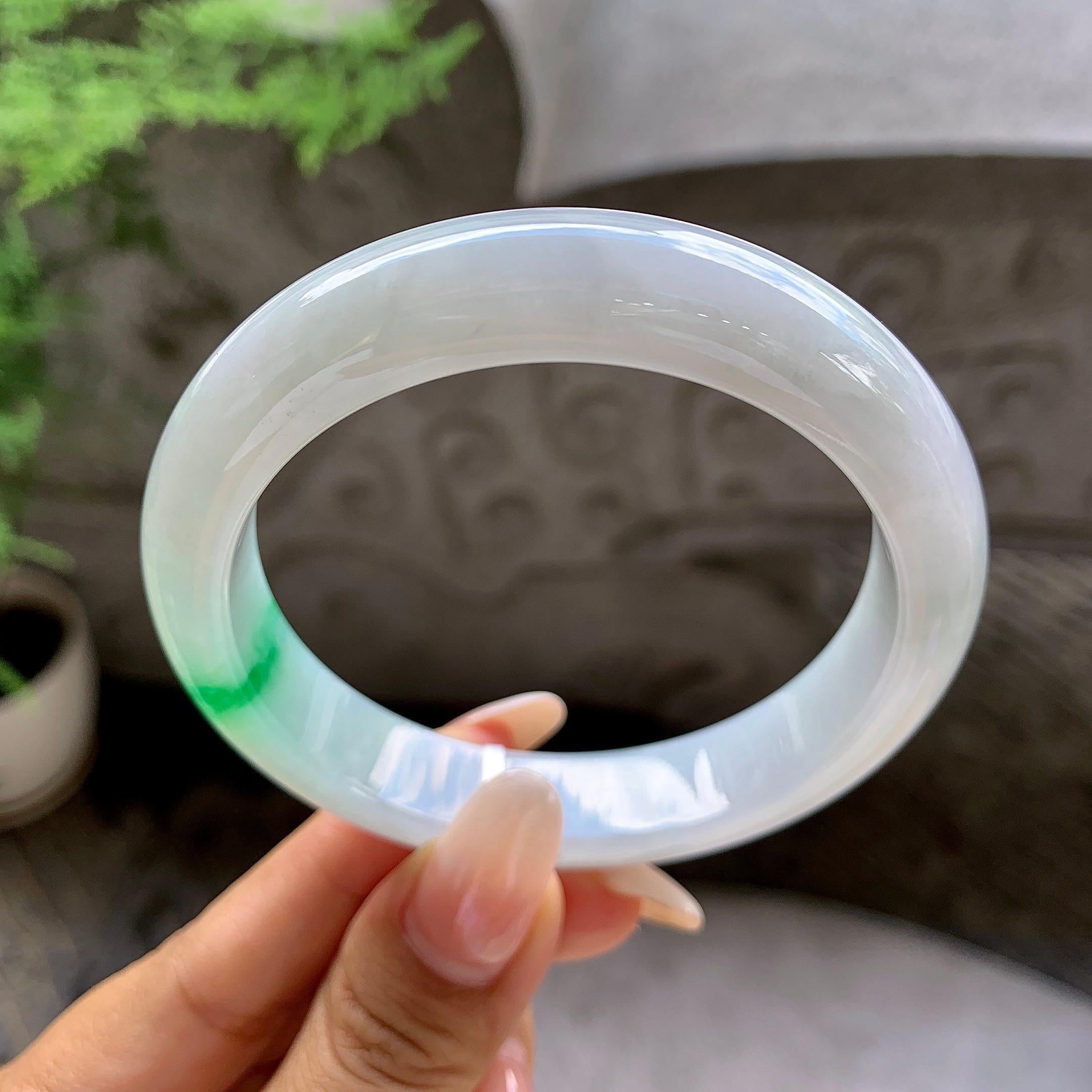 细糯种飘绿平安镯（58mm）（yc203704）