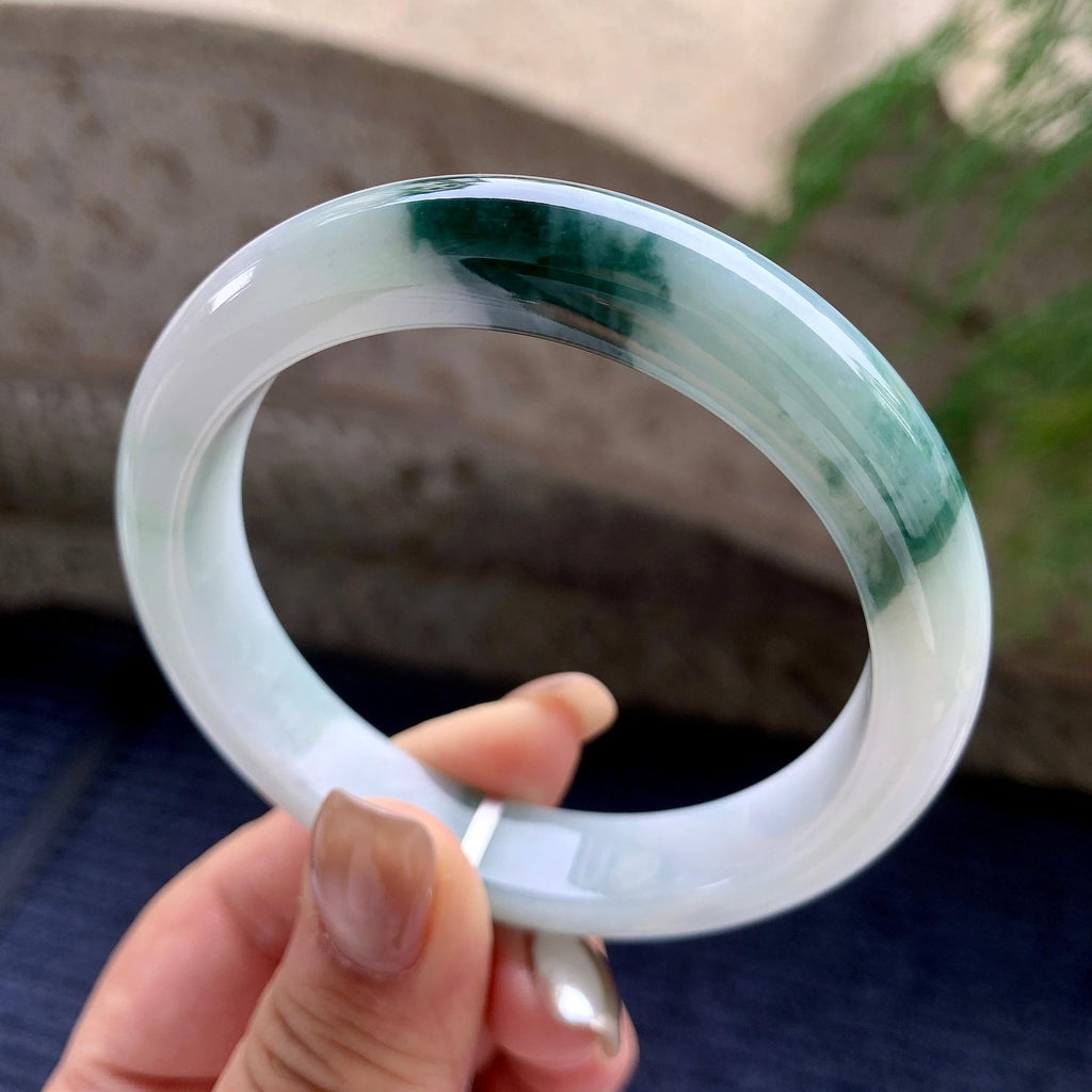 细糯种飘蓝花正圈平安镯  58.5圈口  天然缅甸A货翡翠（yc433526）