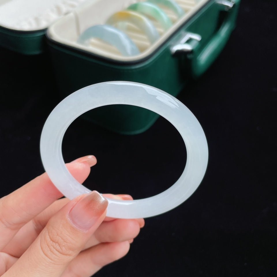 冰种圆条白月光翡翠手镯（54mm）（yc017032）