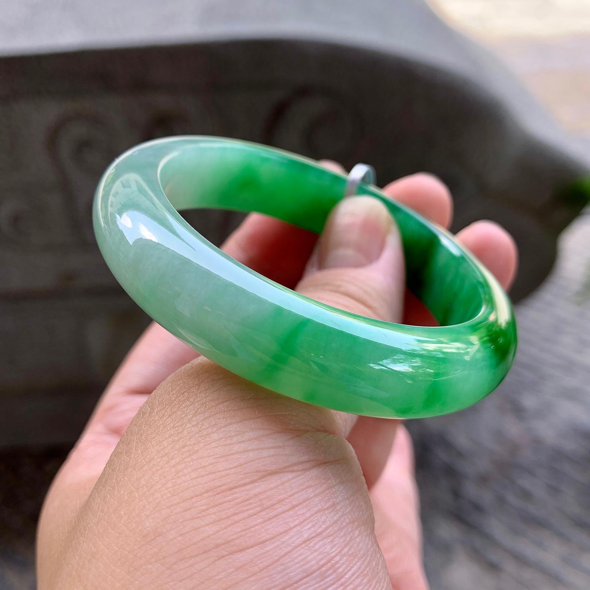 细糯种飘阳绿平安镯（51.7mm）（yc199591）