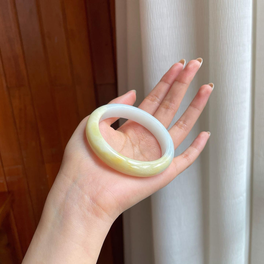 糯冰黄翡翡翠平安镯（55.2mm)（yc370426）