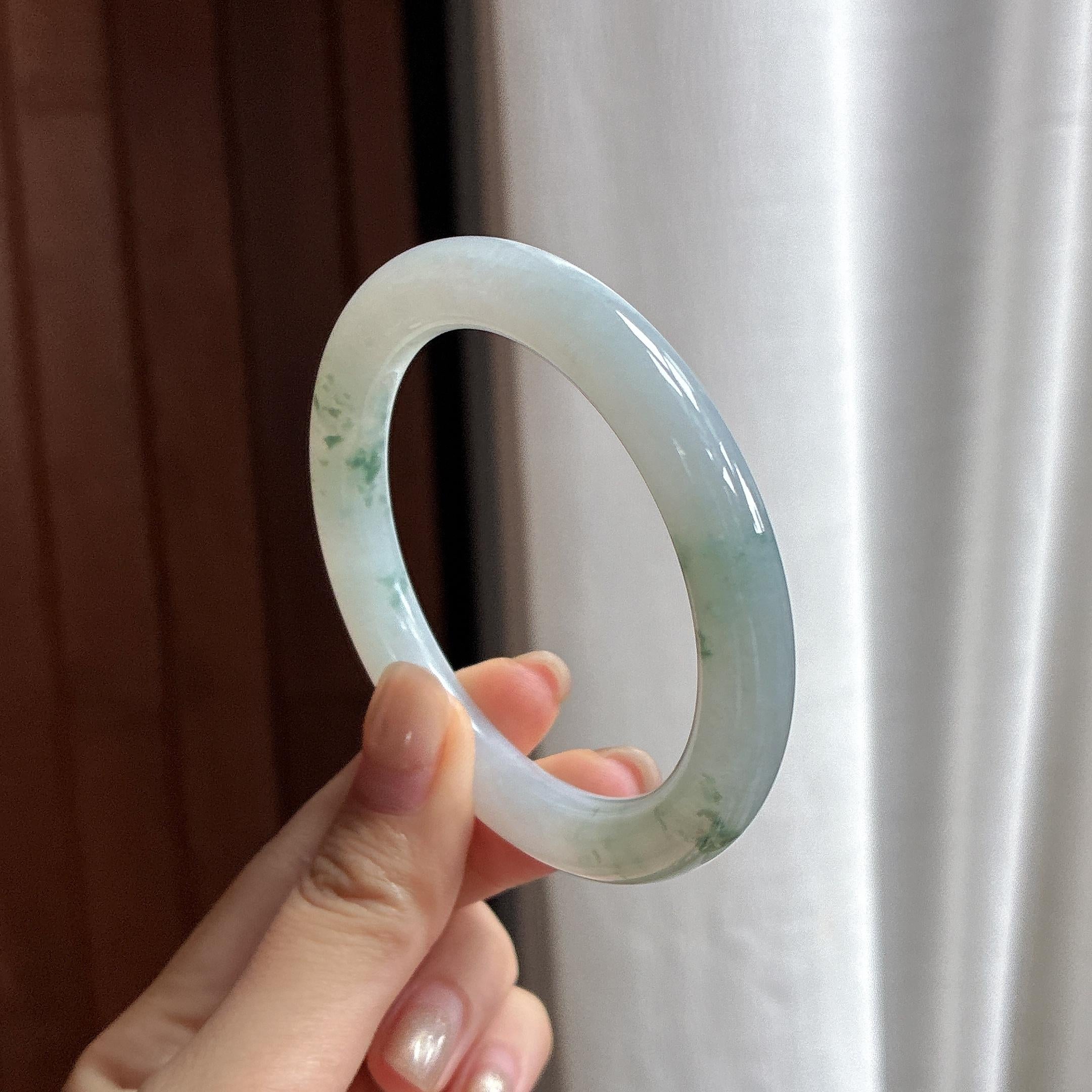 糯冰飘花圆条手镯 54圈 天然缅甸A货翡翠（yc483564）
