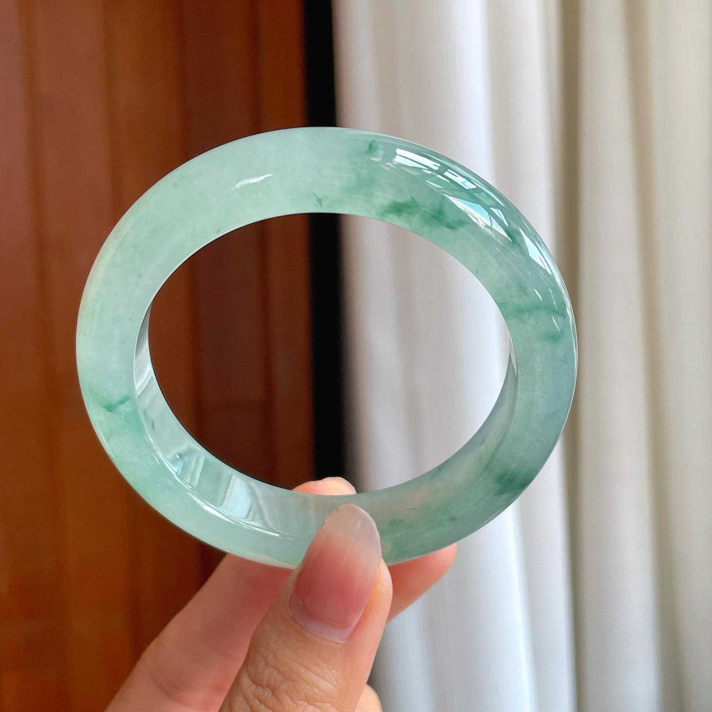 冰种飘花翡翠平安镯（57mm）（yc310930）