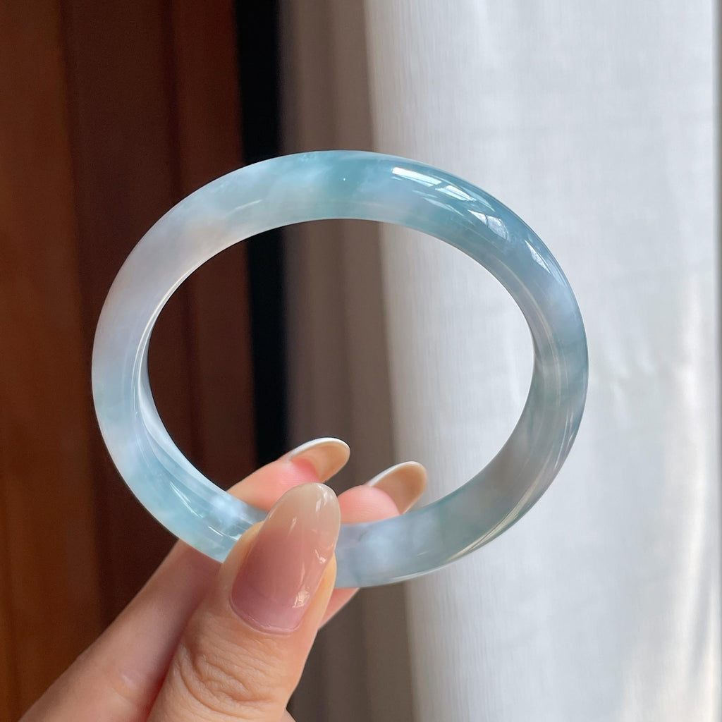 糯冰蓝晴翡翠平安镯（55mm)（yc411301）