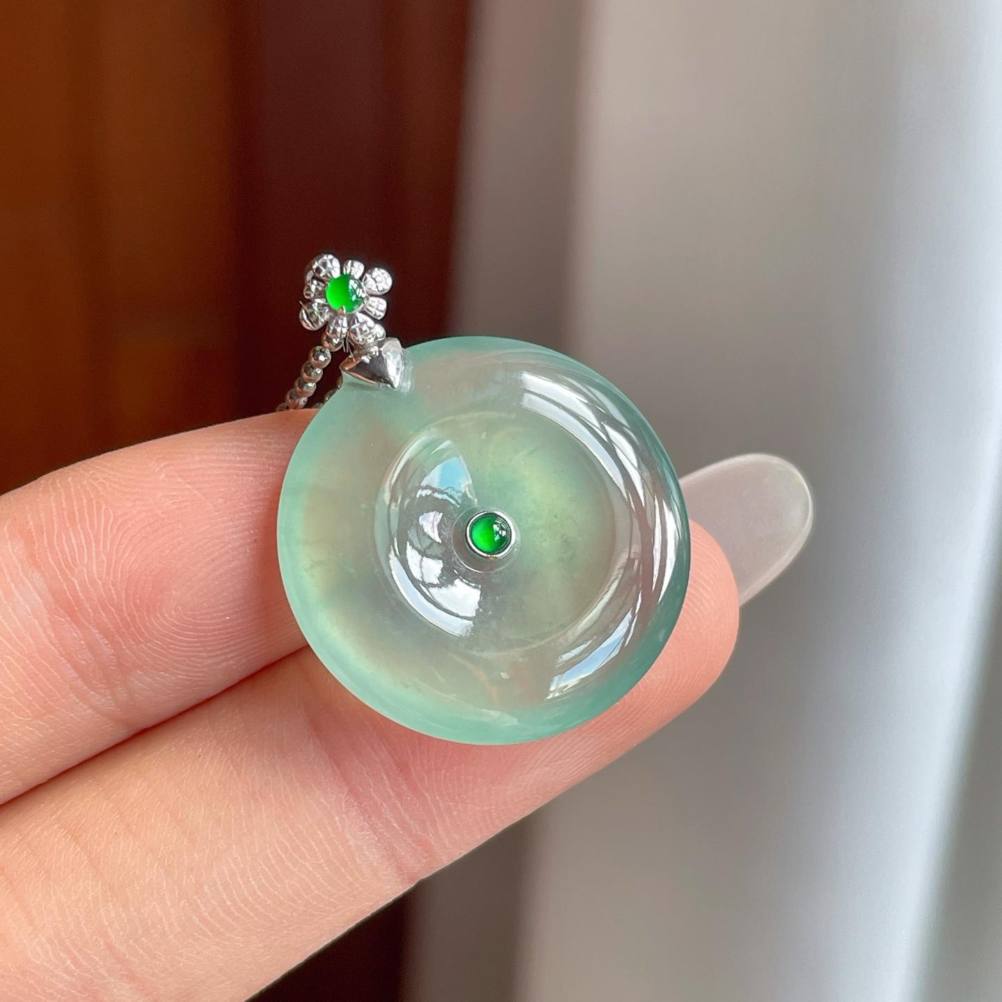 18k金扣冰种晴底翡翠平安扣（yc269045）