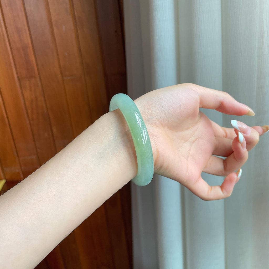 糯冰黄翡翡翠圆条手镯（53mm)（yc414705）