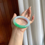 糯冰带色翡翠圆条手镯（59.5mm）（yc310546）