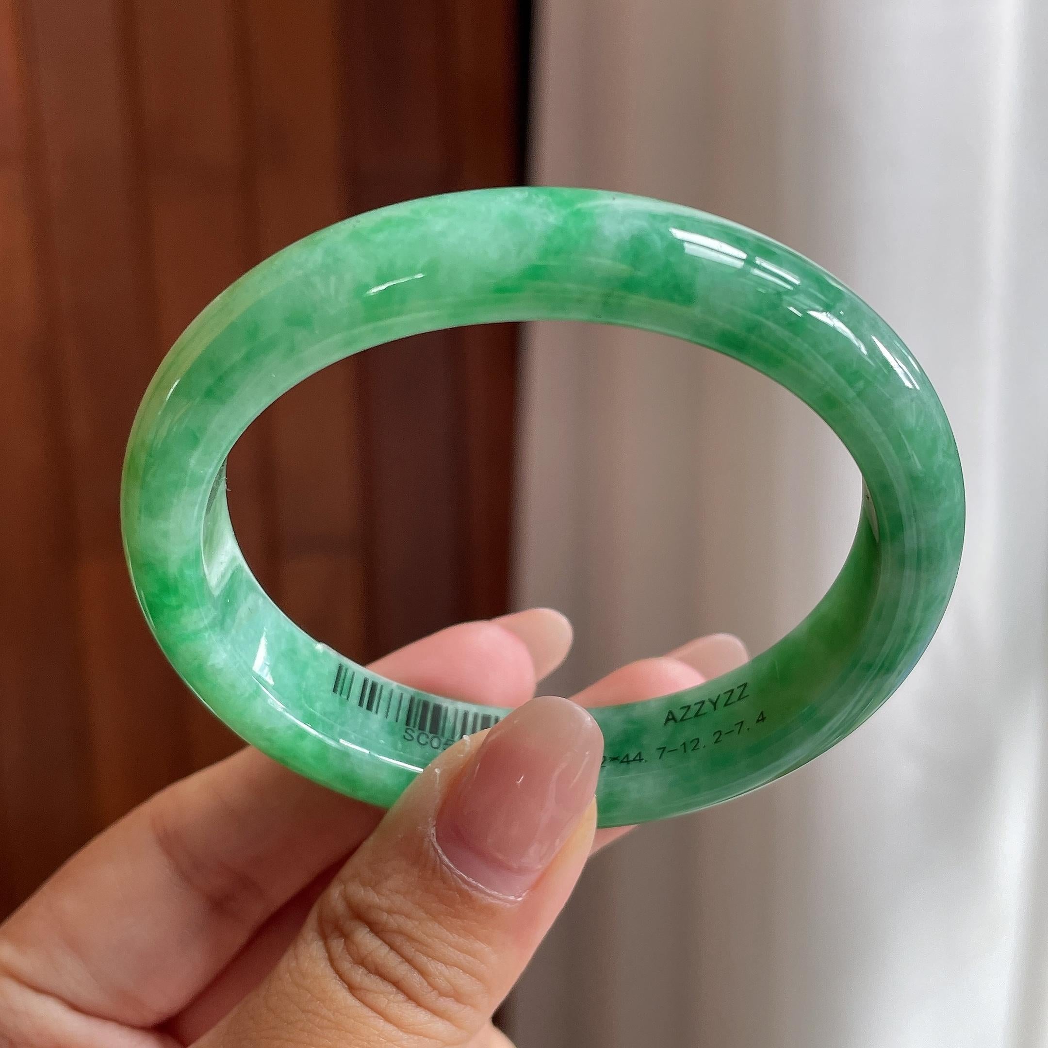 细糯冰带色贵妃镯 53圈 天然缅甸A货翡翠（yc693789）
