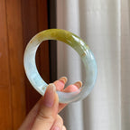 糯冰黄翡宽版翡翠平安镯（58mm)（yc417334）