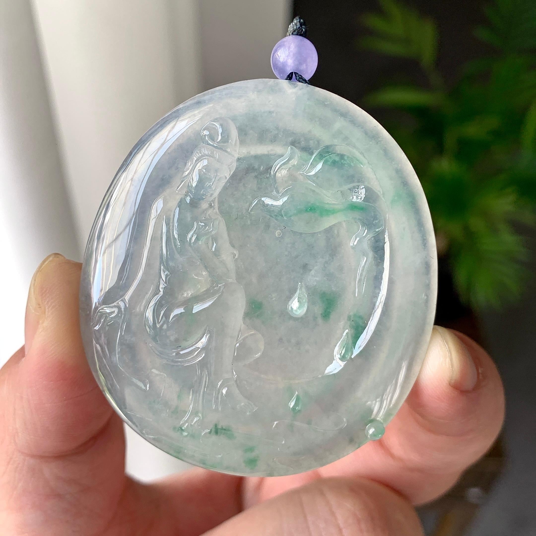 糯冰种飘花观音牌挂件（yc232455）