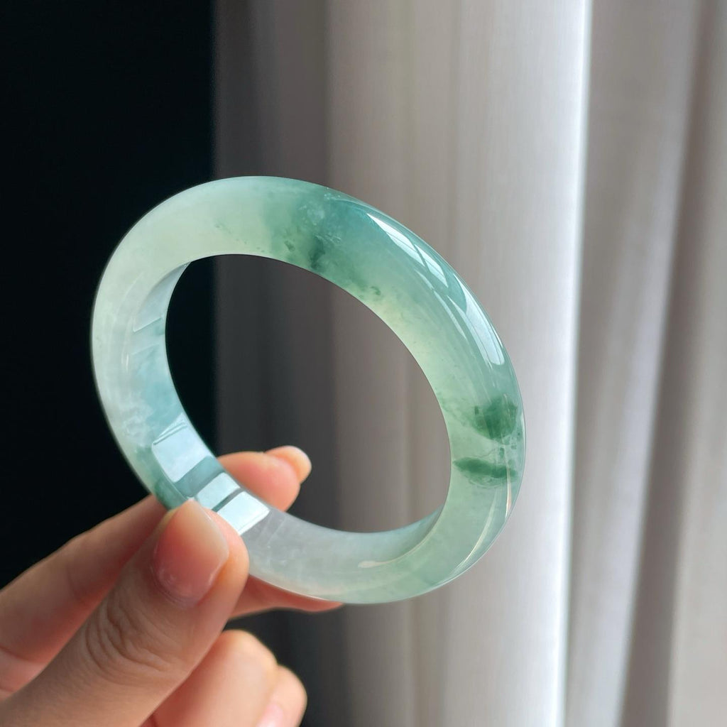 冰种飘花翡翠平安镯（53.8mm）（yc403434）