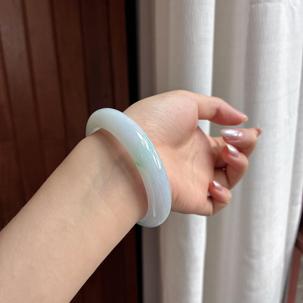 糯冰飘绿花正圈平安镯 56圈 天然缅甸A货翡翠（yc530473）