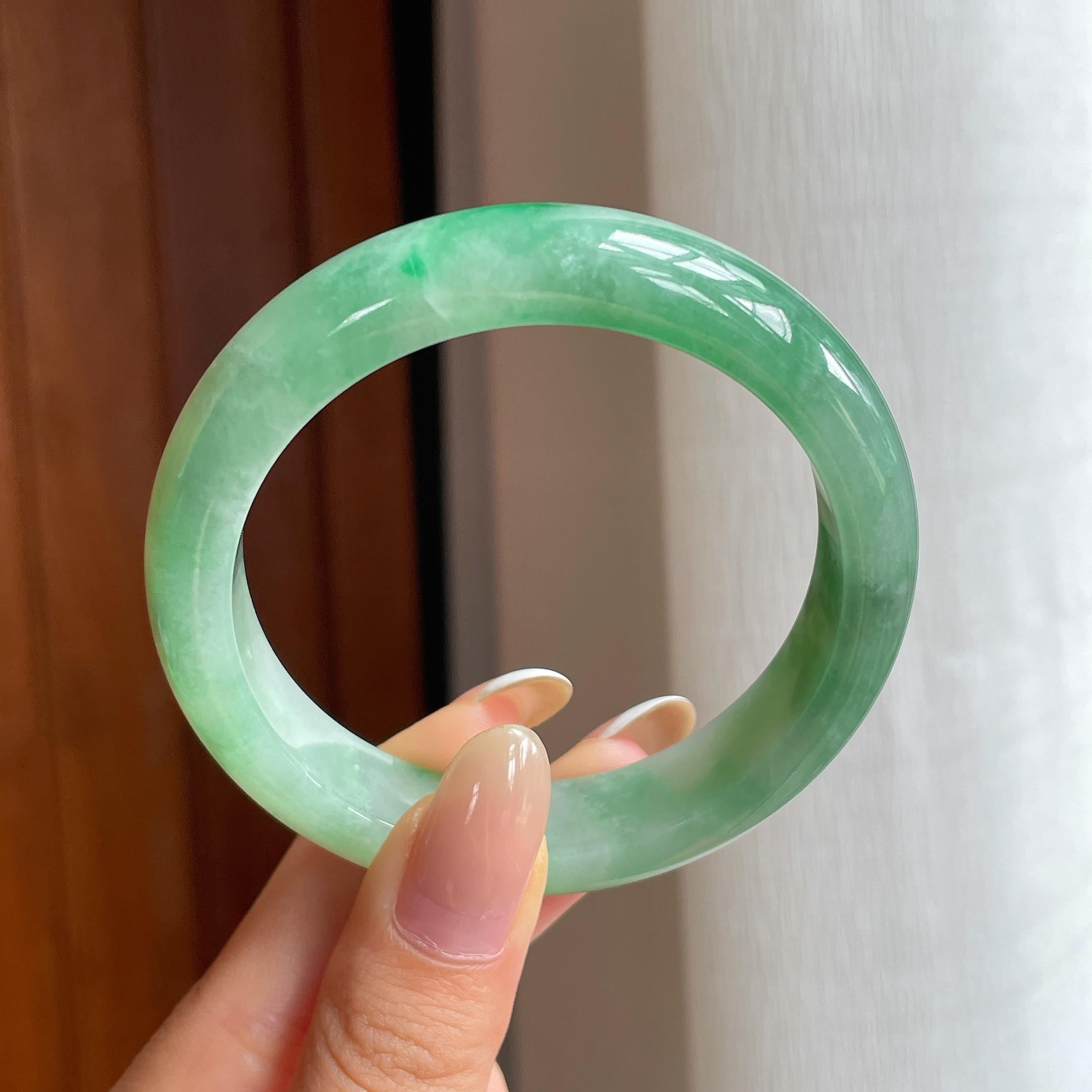 糯冰满绿翡翠平安镯（54.8mm)（yc419670）