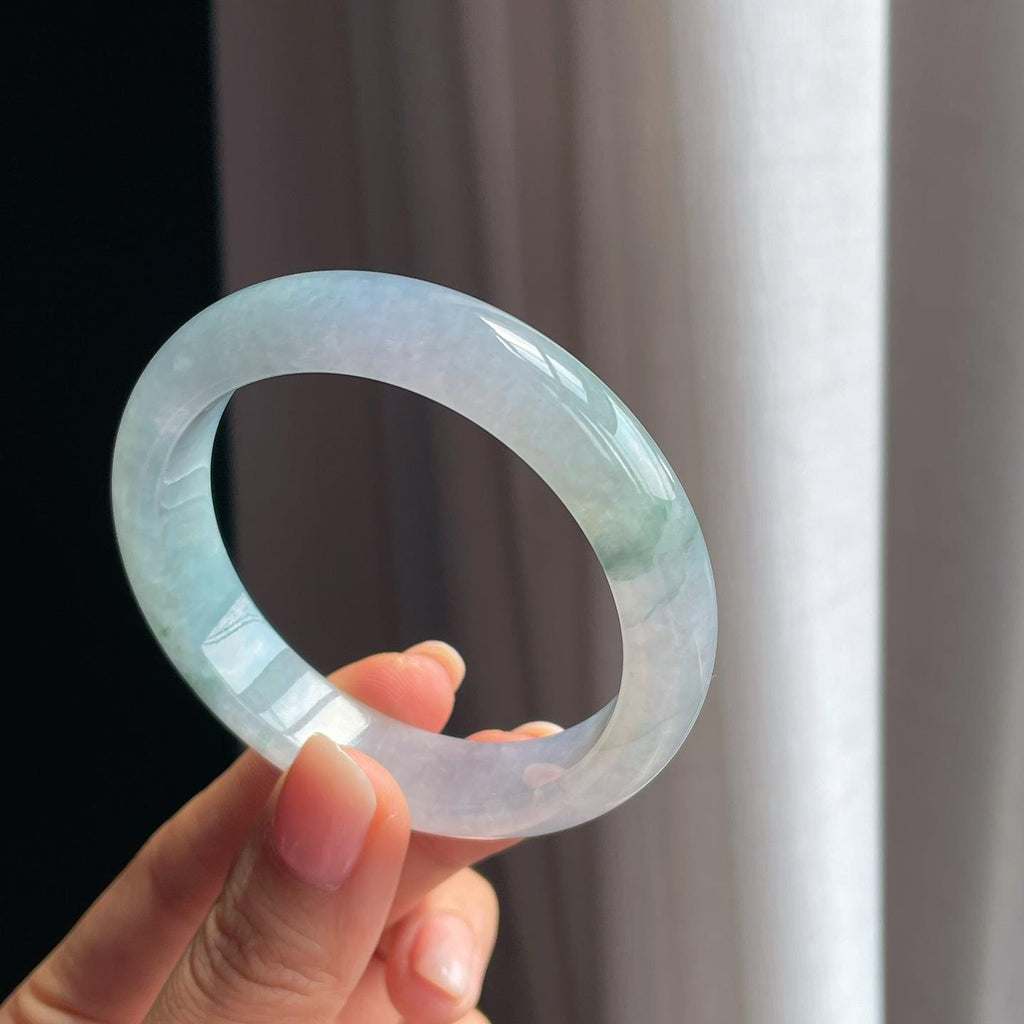 糯冰淡春底飘花翡翠平安镯（54mm)（yc376792）
