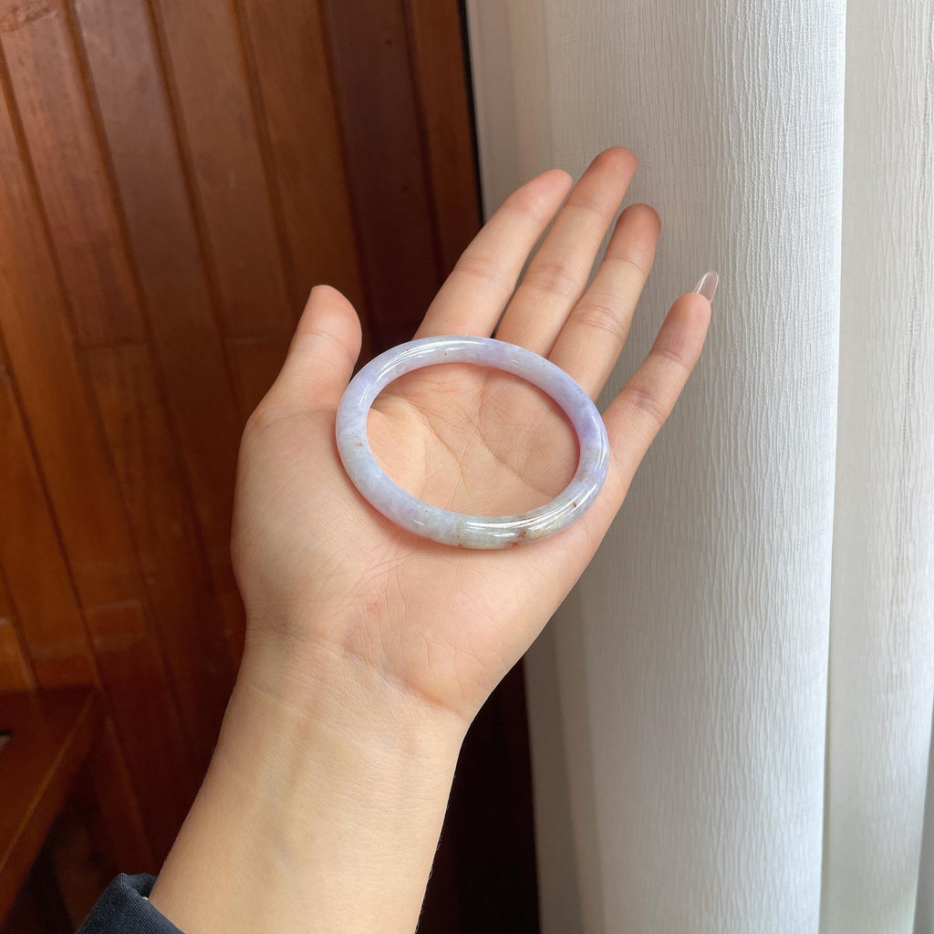 糯冰紫底飘黄翡翠圆条手镯（54mm）（yc313909）