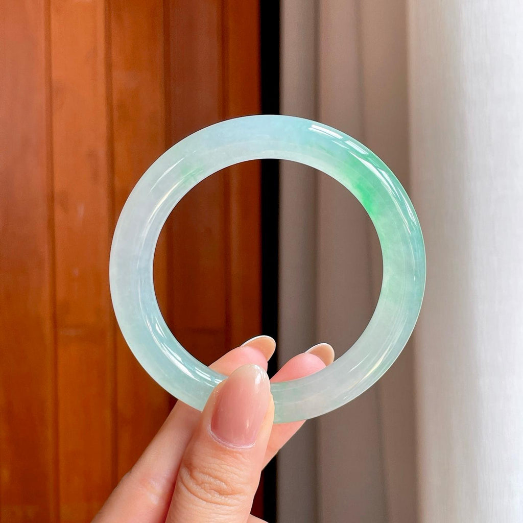 冰种带色翡翠圆条手镯（54.2mm）（yc374179）