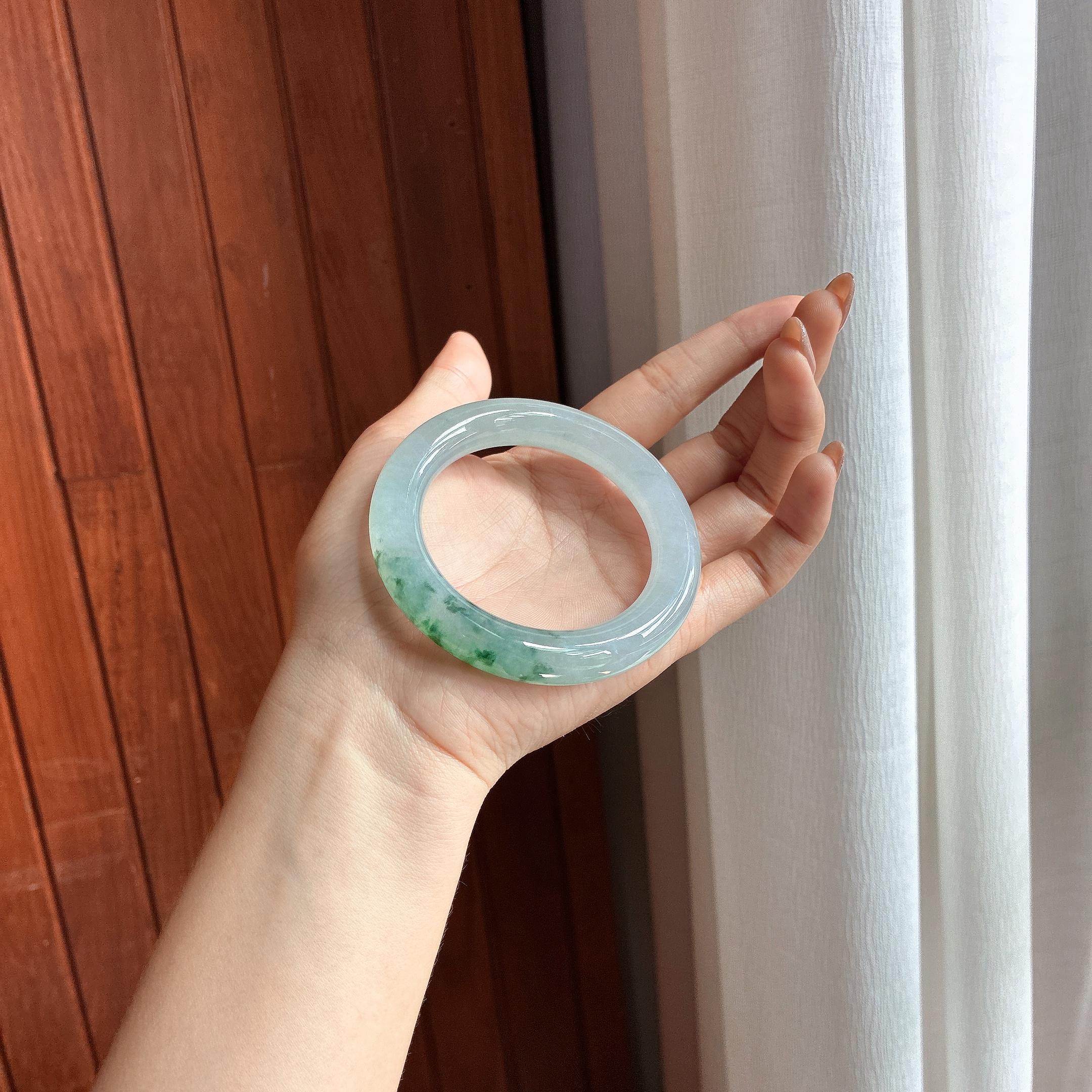 冰种飘花圆条手镯 55圈 天然缅甸A货翡翠（yc456776）