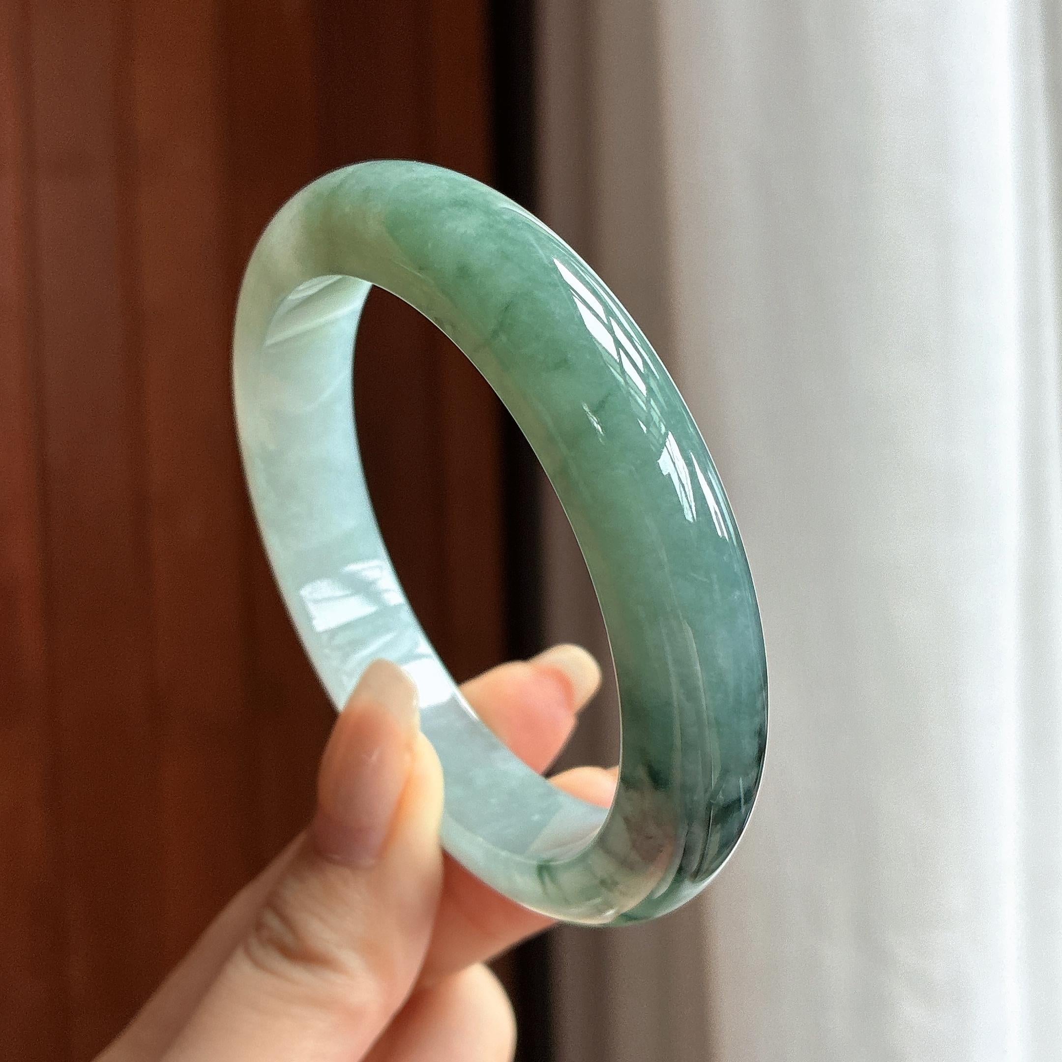 大圈口 细糯种飘花正圈平安镯 58圈 天然缅甸A货翡翠（yc460581）