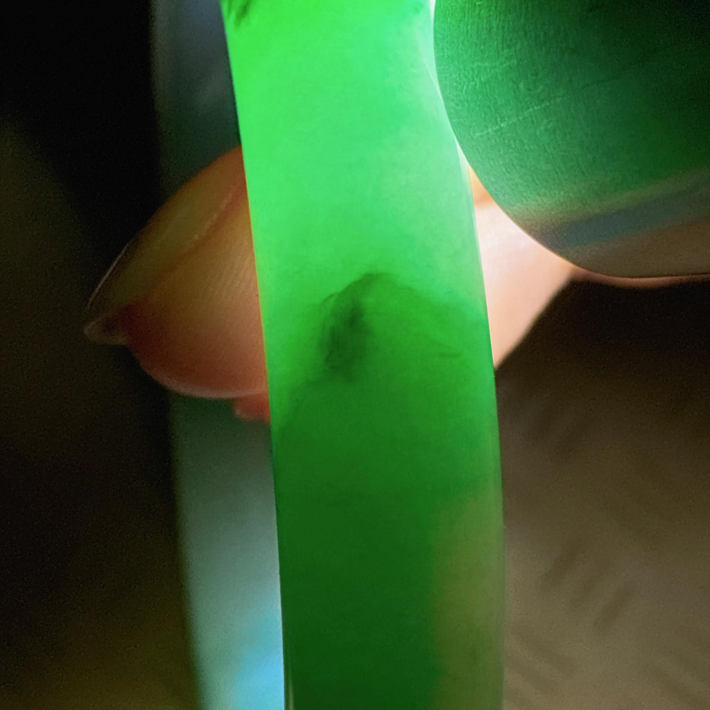 糯冰飘花圆条手镯 53圈 天然缅甸A货翡翠（yc502410）