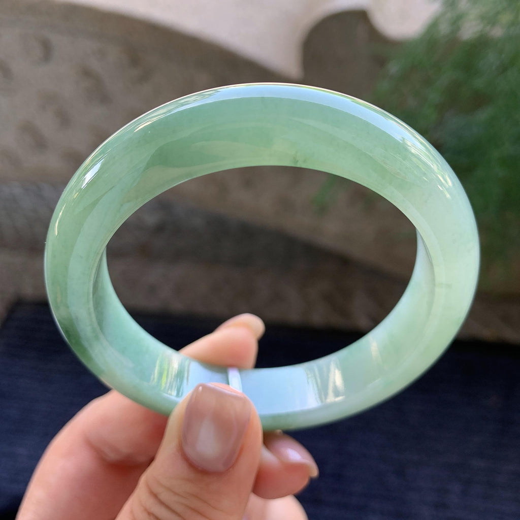 细糯种晴水飘绿花正圈平安镯 57.2圈口 天然缅甸A货翡翠（yc400183）