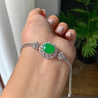 18k金钻镶糯冰种满绿蛋面戒指/手链（两用款）（yc231038）