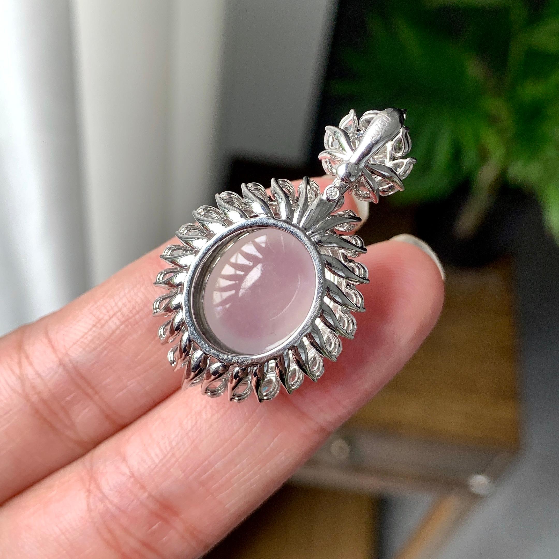 18K金钻镶糯冰种无色蛋面吊坠（yc255601）