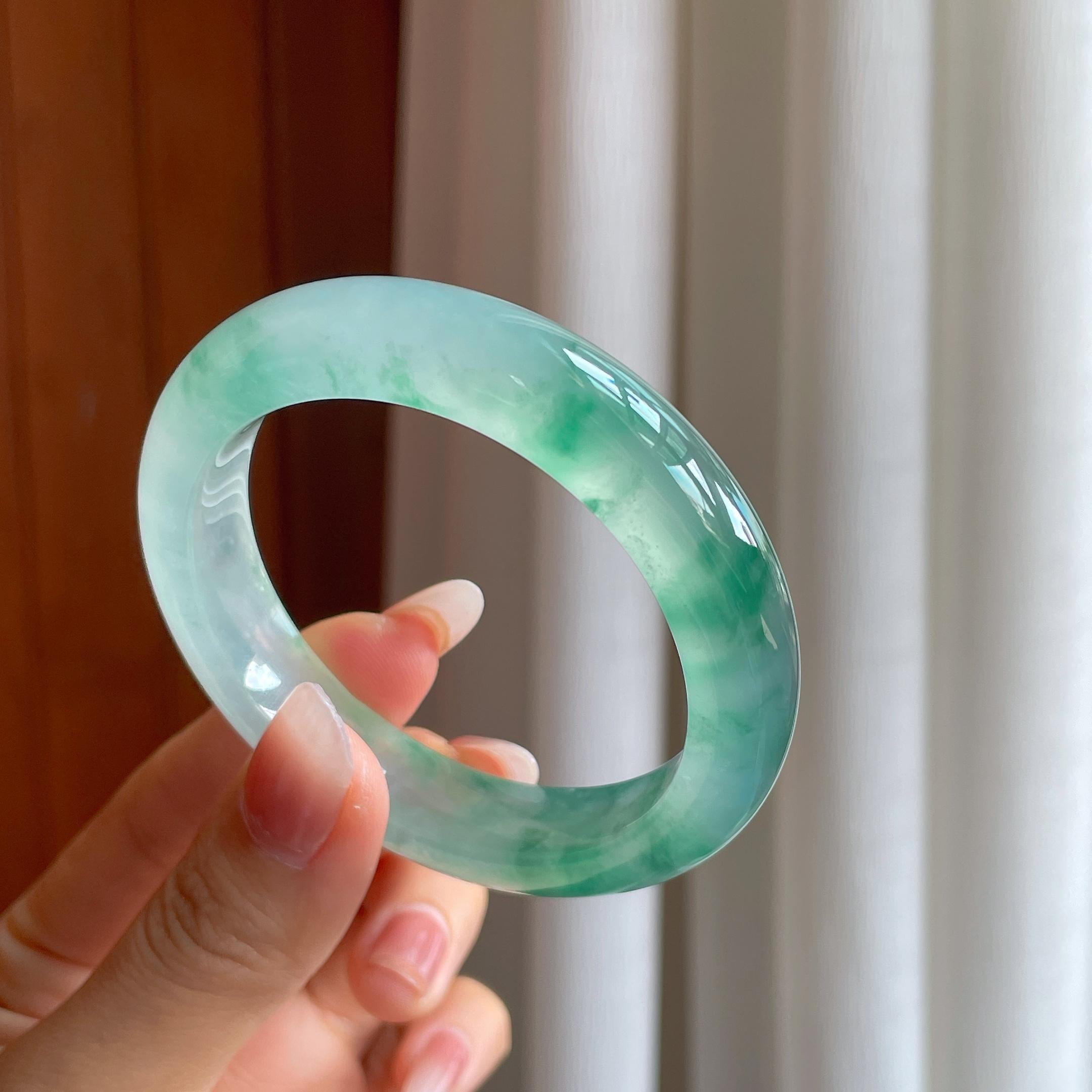 冰种飘花翡翠平安镯（54mm）（yc310326）