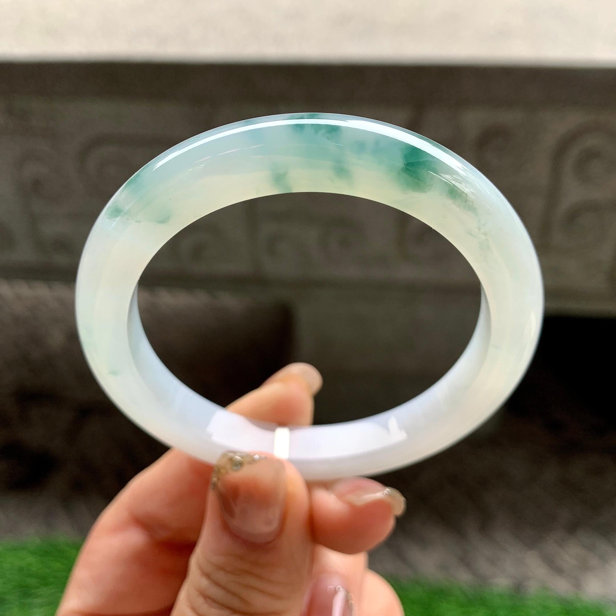 糯冰种飘花平安镯（52.8mm）（yc288713）