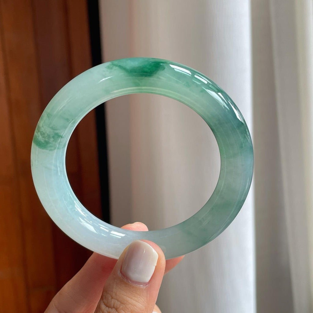 冰种飘花翡翠圆条手镯（55.8mm）（yc249168）