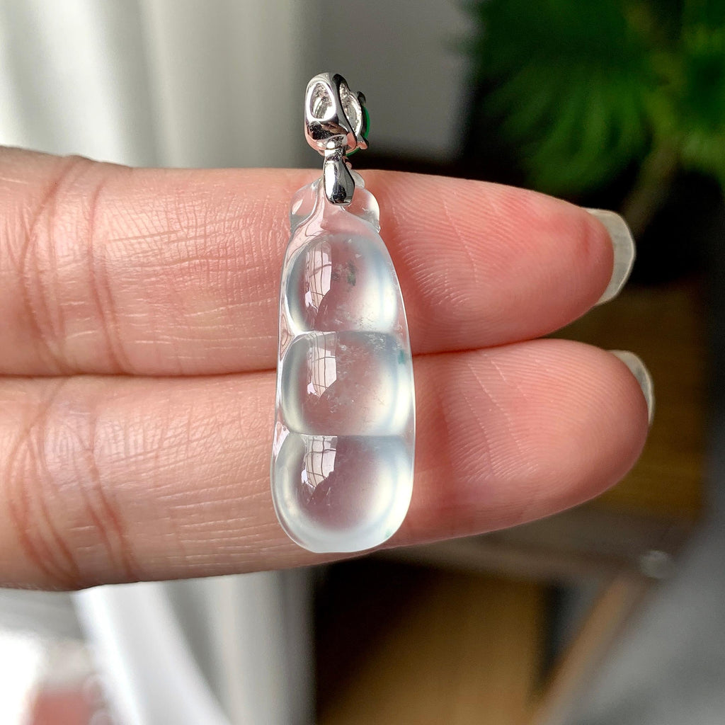 18K金钻镶冰种无色福豆吊坠（yc255618）