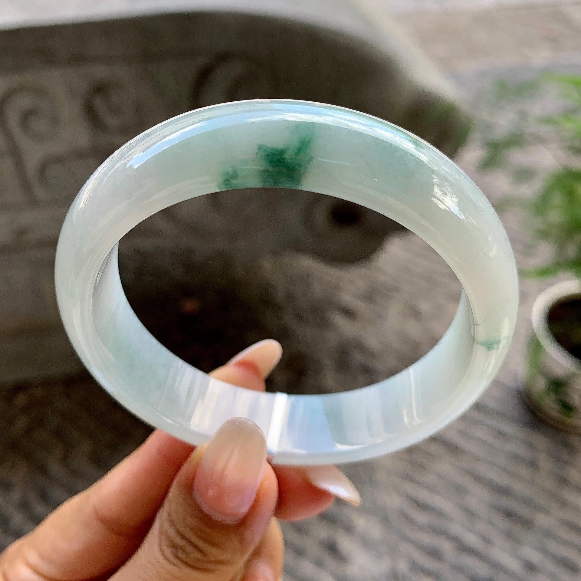 细糯种飘绿宽版轮胎手镯（60.2mm）（yc202359）
