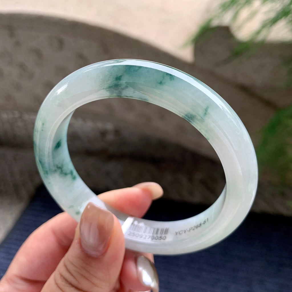 细糯种飘蓝花正圈平安镯  57.8圈口  天然缅甸A货翡翠（yc436248）