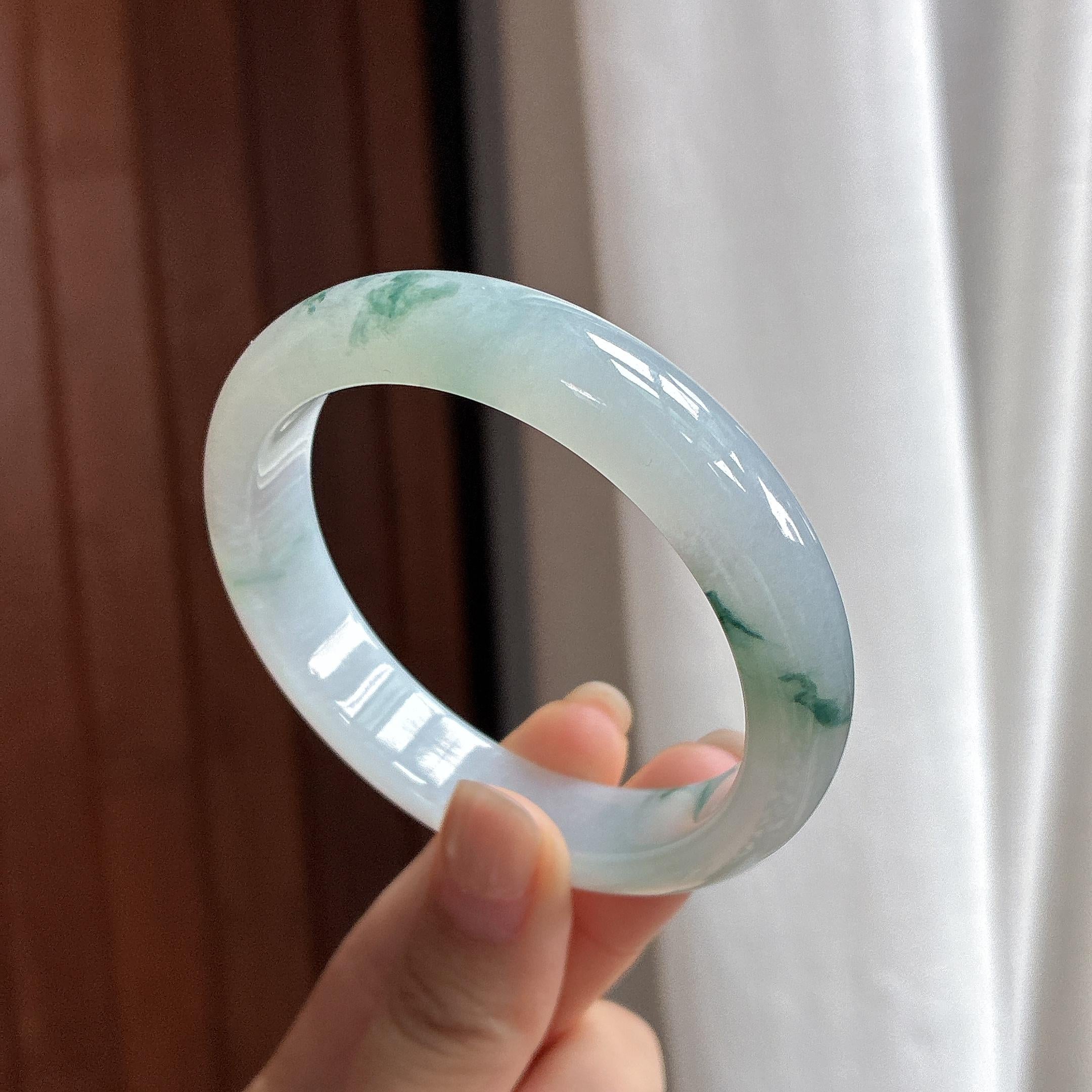 糯冰飘花正圈平安镯 56圈 天然缅甸A货翡翠（yc483596）