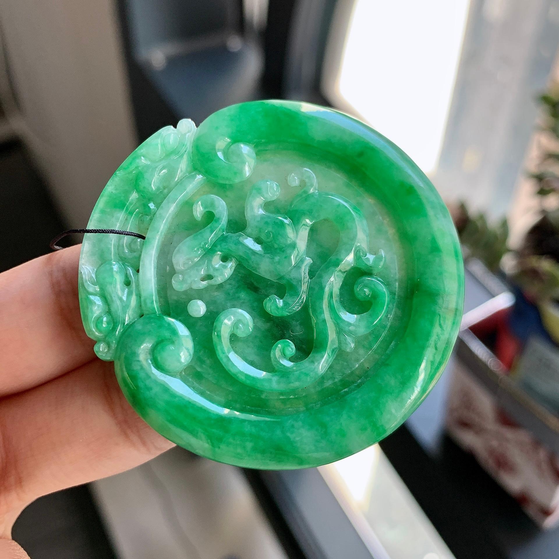 细糯种满绿龙凤牌挂件（yc214667）