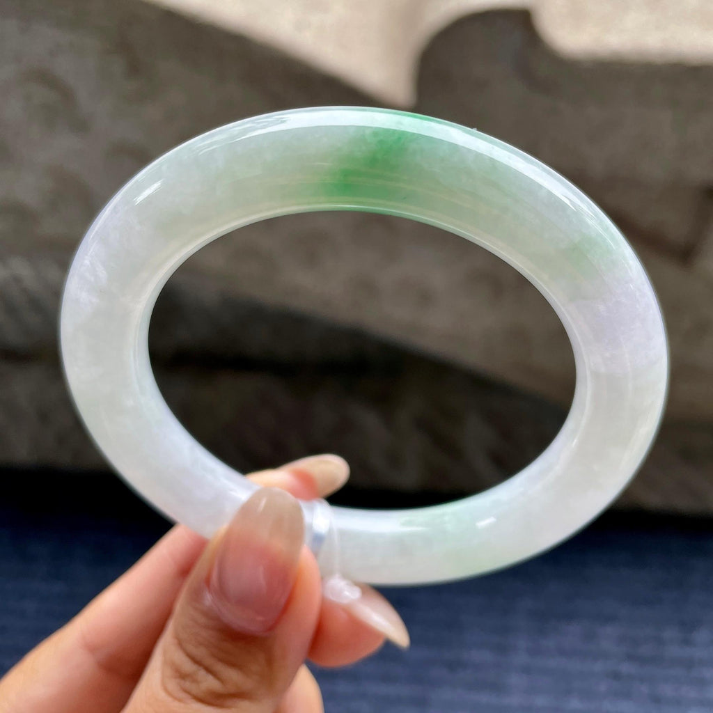 糯冰种飘绿花圆条手镯56.5圈口  天然缅甸A货翡翠（yc345818）