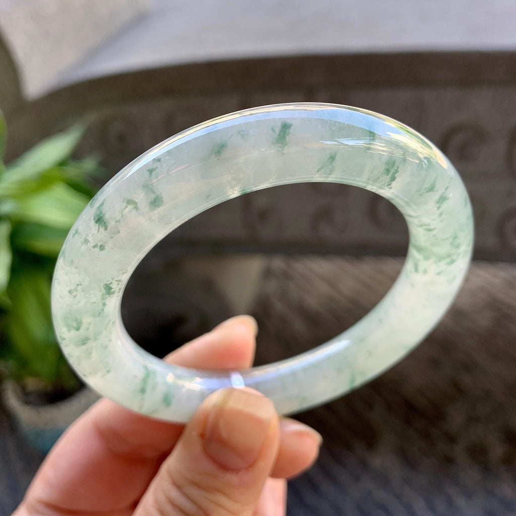 糯冰种飘花圆条手镯（54.7mm）（yc308751）