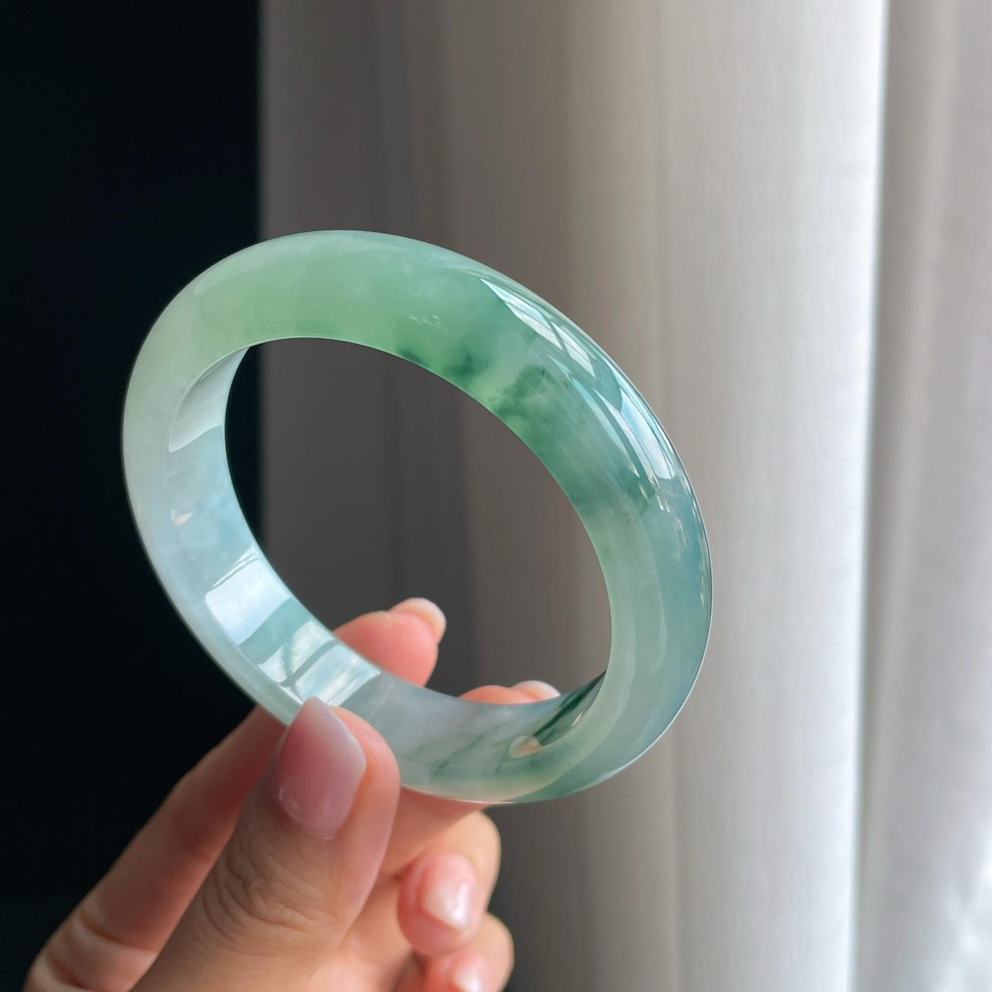 冰种飘花翡翠平安镯（57.3mm）（yc380334）