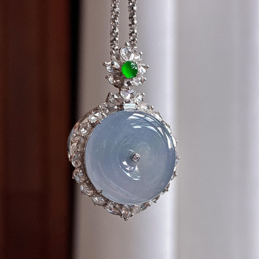 18K金镶冰种紫罗兰平安扣挂件（yc771171）