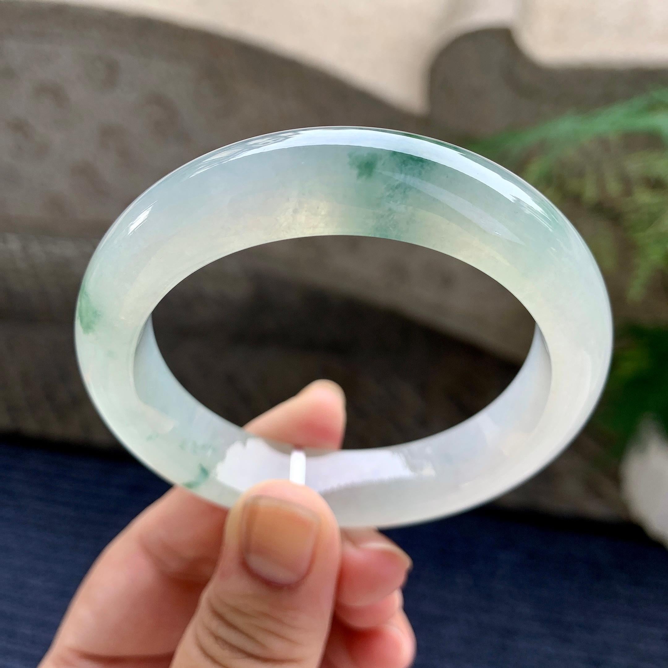 糯冰种飘花平安镯（55mm）（yc233915）
