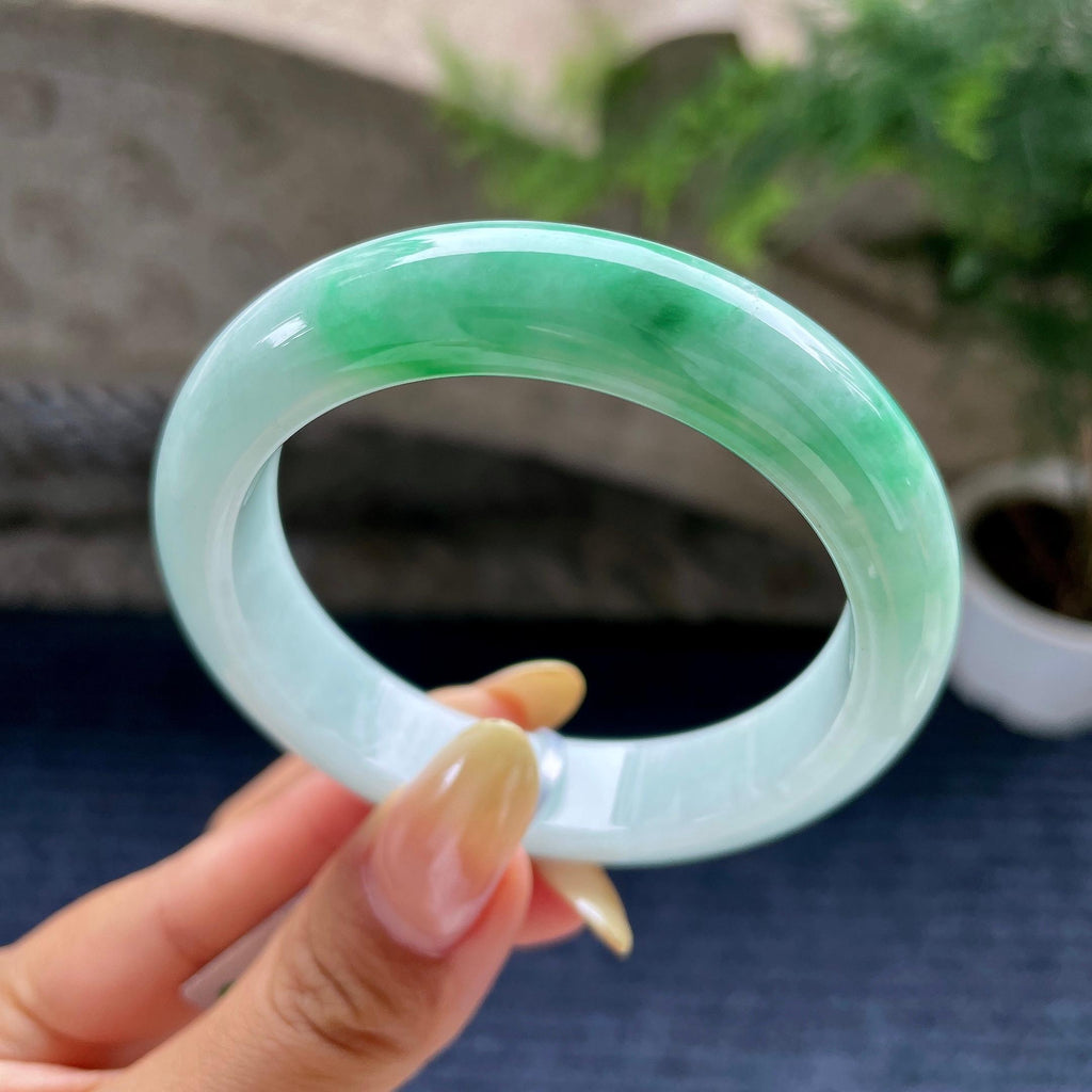 小圈口 细糯种飘翠绿正圈平安镯53圈 天然缅甸A货翡翠（yc489139）