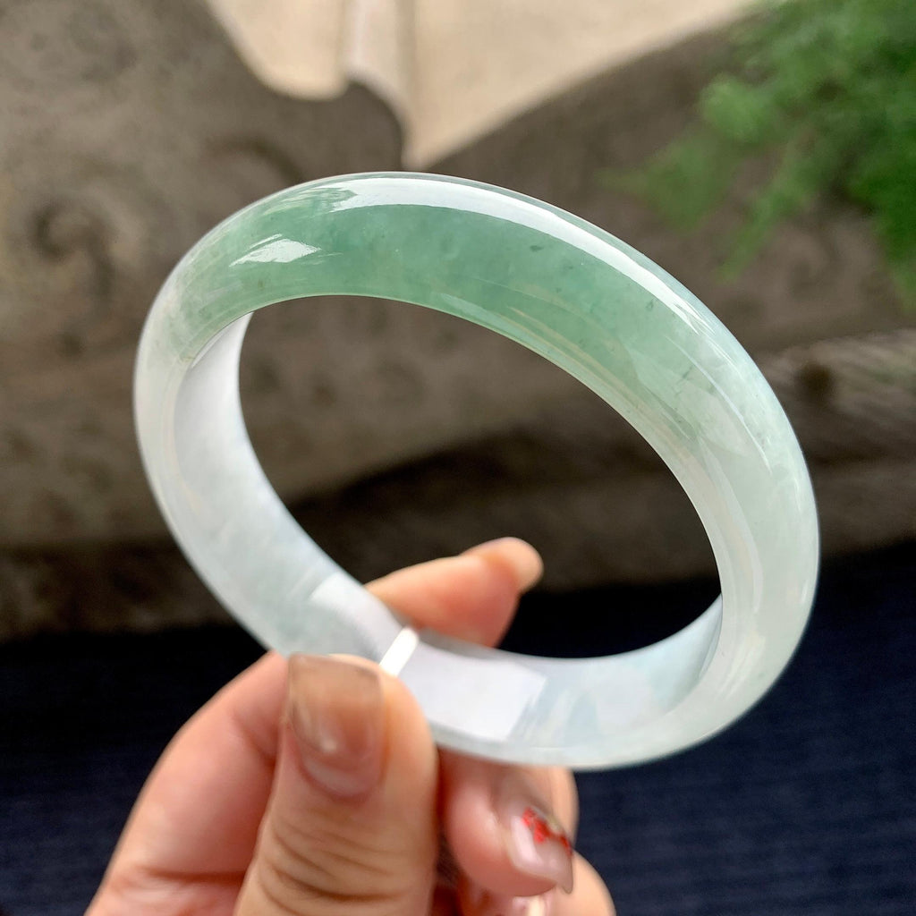大圈口 细糯种油青半山水正圈平安镯 58.3圈口 天然缅甸A货翡翠（yc358876）