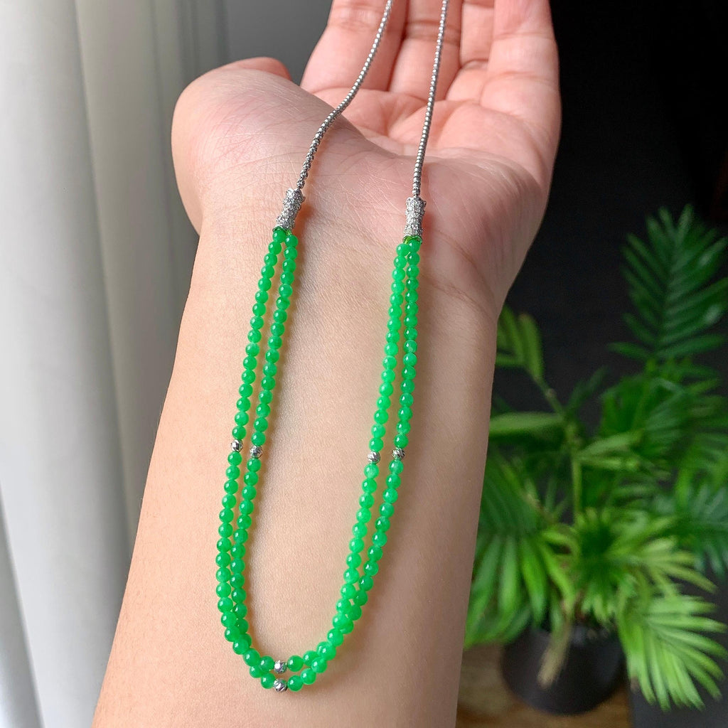 18K金钻镶糯冰种满绿小米珠链/手链（两用款）（yc252062）