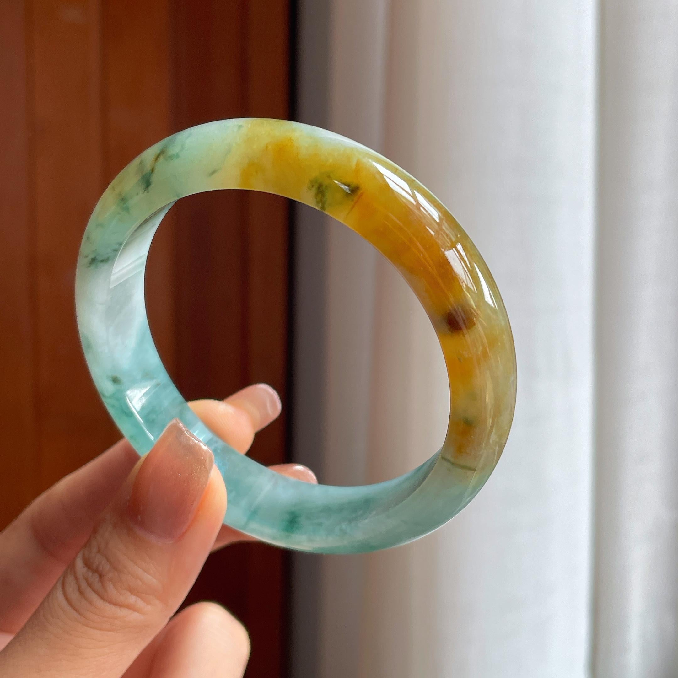 糯冰黄翡飘花特色翡翠平安镯（58mm）（yc363435）