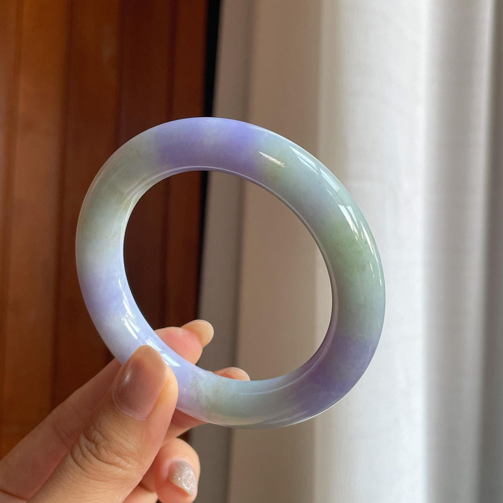 细糯冰紫罗兰翡翠圆条手镯（56.7mm）（yc415363）